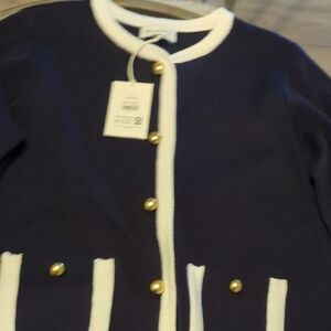 Navy and White Women's Cardigan